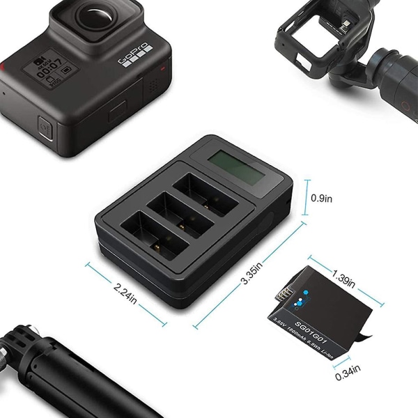 1800 mah batterier Kompatibelt Gopro batteri, USB Exakt laddning Display Laddare Kompatibel Gopro Hero 8/7/6/5 Black Camera Gopro Tillbehör 1charger