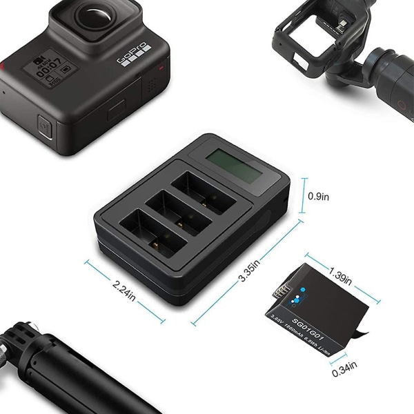 1800 mah batterier Kompatibelt Gopro batteri, USB Exakt laddning Display Laddare Kompatibel Gopro Hero 8/7/6/5 Black Camera Gopro Tillbehör 1charger 2batteries