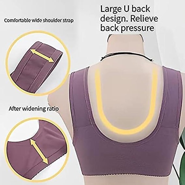 Daisy BH Front lukning, Dame's Daisy BH, Front Snaps Button BH'er Ingen bøjle Push Up High Support Sports Push Up BH Purple M