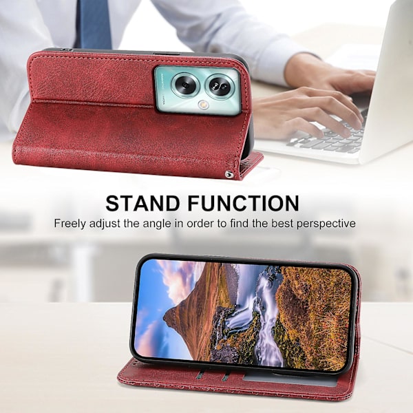 För Oppo A79 5g / A2 5g Case Calf Texture Pu Läder+tpu Stativ Cover Red