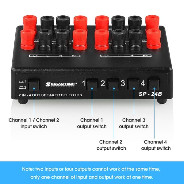Mini 2-i-4-out stereolydvælger Forstærker Switcher Box Højttaler Splitter Ny