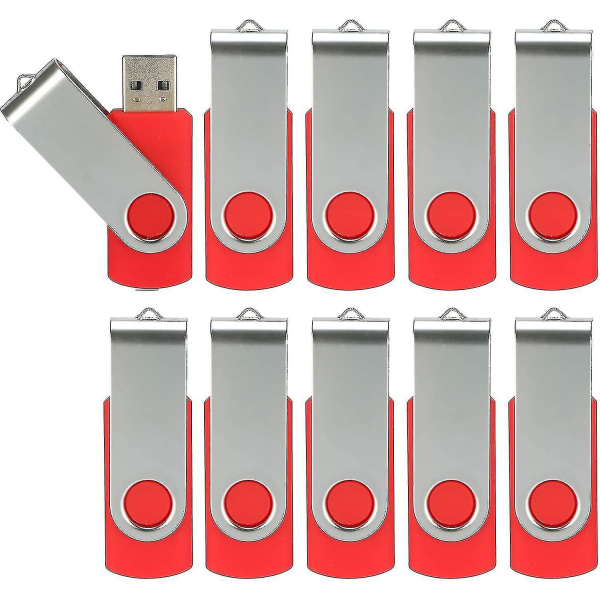 10-pack USB minnen USB 2.0 tumenhet Bulk-pack Snurrbar Memory Stick Vik lagring Jump Drive Zip Drive 10 Pack Red 4GB
