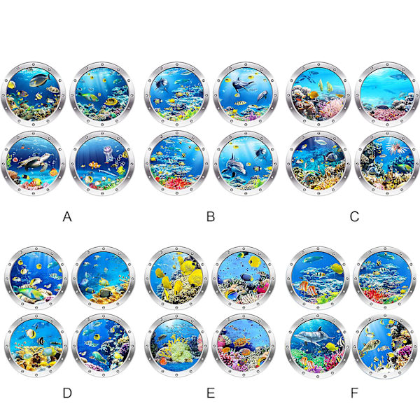 4 cps 3D-valokuvaus vedenalainen seinätarra Kylpyhuone Sea Life Animal Decal -vinyylijuliste, 100 % uusi C