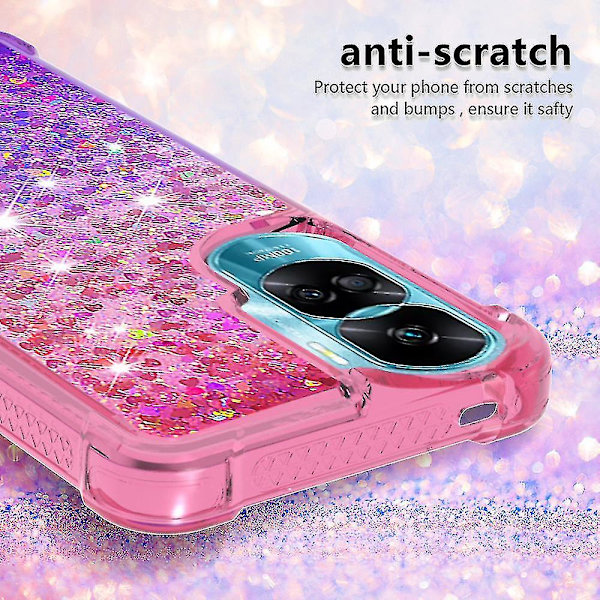 Gradient iskunkestävä cover Honor 90 Lite 5g, TPU Moving Glitter phone case Pink Purple