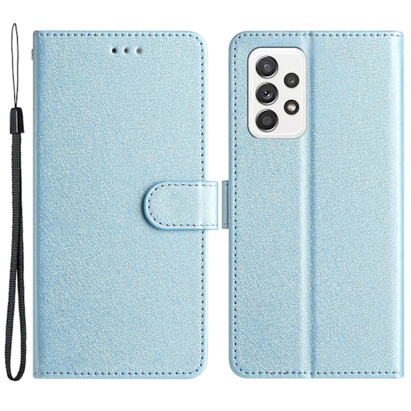 För Samsung Galaxy A33 5G PU Läder Telefon Plånboksställ Cover Silk Texture Flip Case med handrem Azure Style B Samsung Galaxy A33 5G