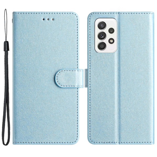 Til Samsung Galaxy A33 5G PU Læder Telefon Pung Stand Cover Silk Texture Flip Case med håndstrop Azure Style B Samsung Galaxy A33 5G