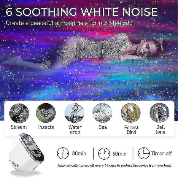 Northern Lights Star Projector, Aurora Projectors Galaxy Star Projector 6 White Noise Starry Sky Moon Lamp_k05