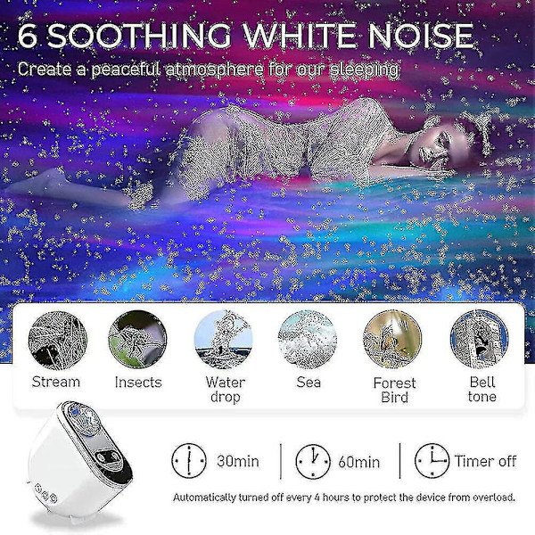 Northern Lights Star Projector, Aurora Projektorer Galaxy Star Projector 6 White Noise Starry Sky Moon Lamp_k05