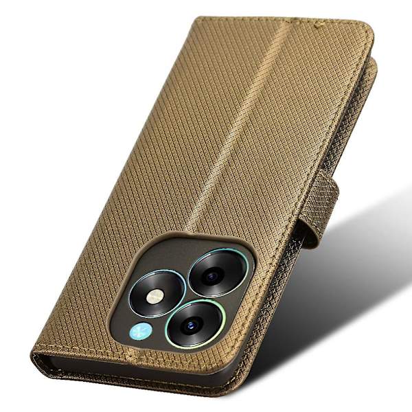 Til Itel S23+ S681l Taske Pung Pu Læder Stand Diamond Texture Telefon Cover Brown