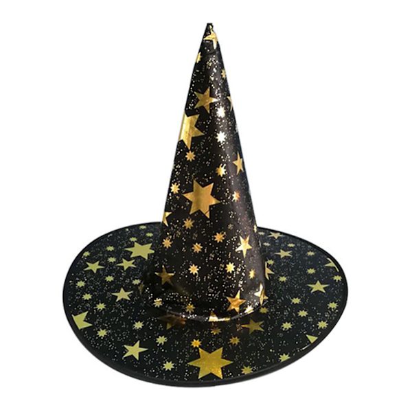 Halloween Cape Fint håndværk Cosplay kostume Dress Up Star Pattern Hat til Halloween julefester 35cm Black