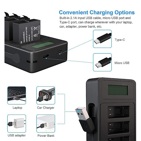 1800 mah batterier Kompatibelt Gopro batteri, USB Exakt laddning Display Laddare Kompatibel Gopro Hero 8/7/6/5 Black Camera Gopro Tillbehör 4batteries