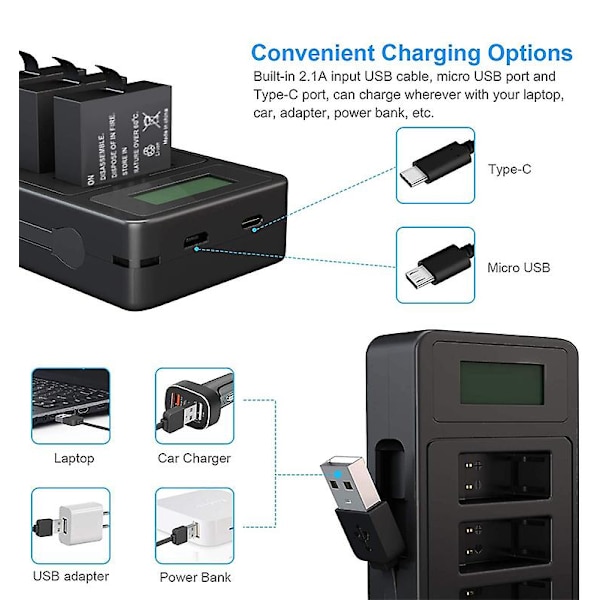 1800 mah batterier kompatibelt Gopro batteri, usb nøjagtig opladning display oplader kompatibel Gopro Hero 8/7/6/5 sort kamera Gopro tilbehør 1charger