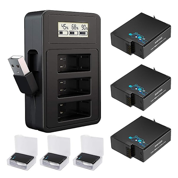 1800 mah batterier kompatibelt Gopro batteri, usb nøjagtig opladning display oplader kompatibel Gopro Hero 8/7/6/5 sort kamera Gopro tilbehør 1charger 3batteries