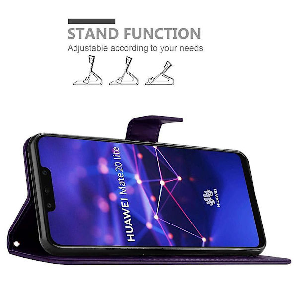 Huawei MATE 20 LITE Handy Hülle Cover Case Etui - med Blumenmuster och Standfunktion och Kartenfach FLORAL DARK LILA MATE 20 LITE