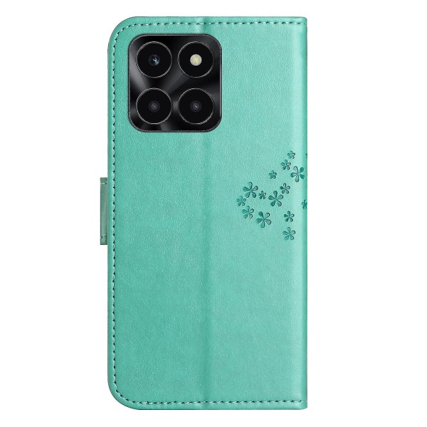 For Honor X6a 4g Owl Tree Imprinted Pu Læder Stand Wallet Case Fuld beskyttelse Telefon Cover Cyan