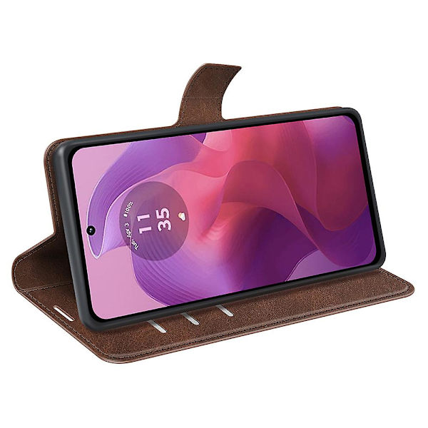 Til Motorola Moto G24 4G magnetisk telefontaske PU Læder Pung Style Cover Brown