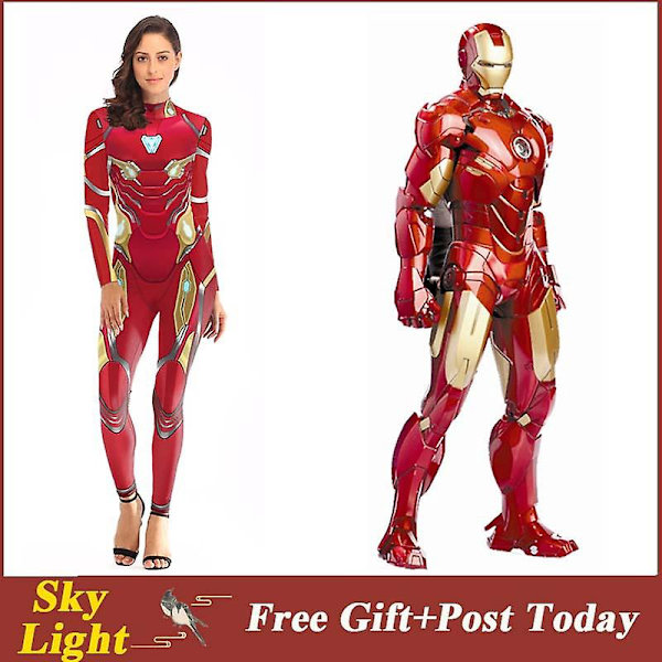 Carnival Cosplay Iron Man -asu Naisten Fancy Mekko Halloween Puku Haalari Body Avengers Puku L