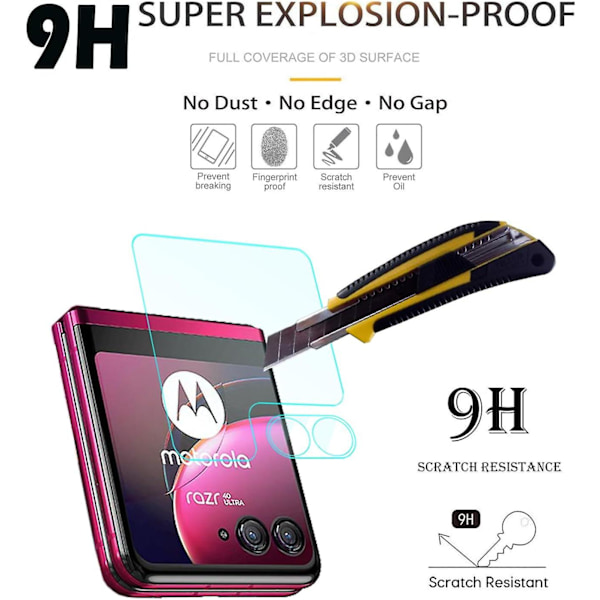 Set för Motorola Razr 40 Ultra Bakskärm och kameralins, baksida i härdat glas Hd anti-scratch Skydd Slim 4 Set A