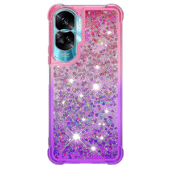 Gradient iskunkestävä cover Honor 90 Lite 5g, TPU Moving Glitter phone case Pink Purple
