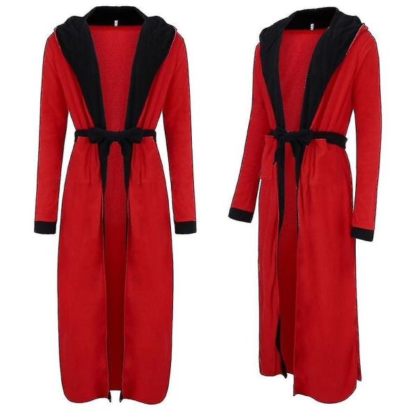 Herr vinter varm huva kappa badrock handduk lång morgonrock Red Black 4XL