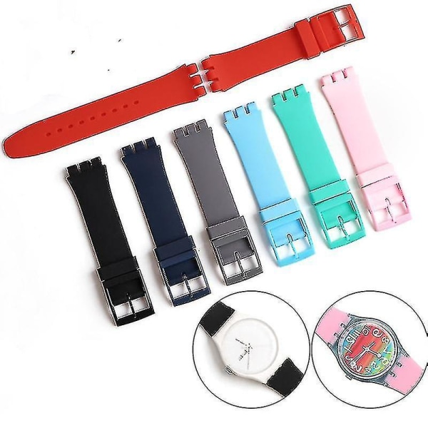 Musta kelloranneke Swatch-hihnalle Solki Swatchille Silikoni watch ranneke 17mm 19mm 20mm kumihihna 16mm watch tarvikkeet-sininen Red 19mm