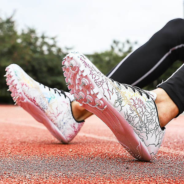 Herre atletiksko Spikes Track Race Jumping Sneakers Professionelle Running Nail Spikes Sko Hj259 White 44
