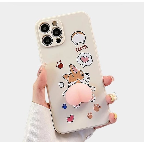 Söt 3D Cartoon Peach Corgi phone case för iPhone 14 Pro Max/13/12/11/SE/XR/XS/X/8Plus/7/6S White iPhone11Pro Max