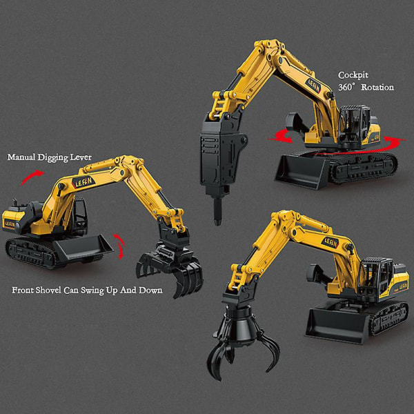 Legetøjsbil dreng Stor ingeniørkøretøjsgravemaskine Bulldozer Gripper Jordboremodel Manual Clamping Machine