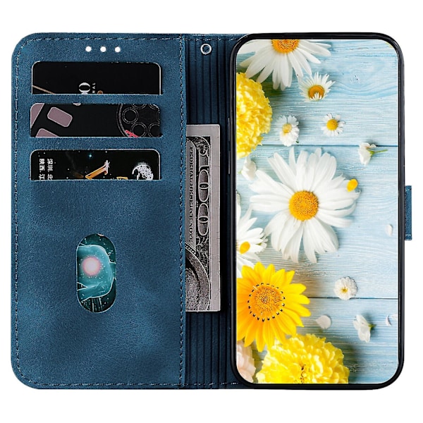 Case till Oppo Reno 10 5g Präglad Lily Flip Wallet Premium Pu- cover med korthållare Kompatibel med Oppo Reno 10 5g_ggod Blue