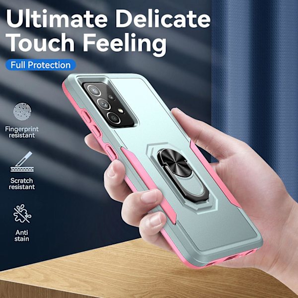 För Samsung Galaxy A52 4g/5g/a52s 5g Defender Series Välskyddad Pc + Tpu cover Rotary Ring Kickstand Case Green Pink