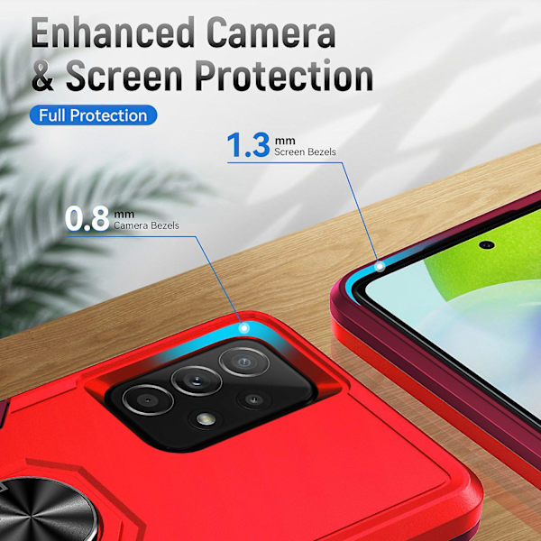För Samsung Galaxy A52 4g/5g/a52s 5g Defender Series Välskyddad Pc + Tpu cover Rotary Ring Kickstand Case Red Rose
