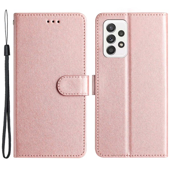 För Samsung Galaxy A33 5G PU Läder Telefon Plånboksställ Cover Silk Texture Flip Case med handrem Pink gold Style A Samsung Galaxy A33 5G