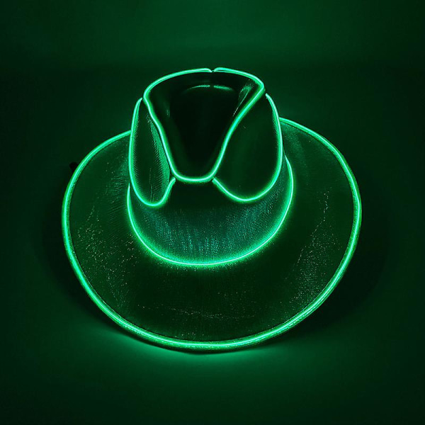 Disco Luminous Led Bride Cowgirl Hat Glödande Ljus Bar Cap Bachelorette Party Supplies Blinkande Neon Western Cowboy Hat Green