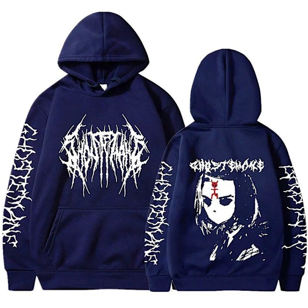 Ghostemane Metal Rock Style Huppari Miesten Muoti Gothic Pusero Puserot Miehet Naiset Hip Hop Ylisuuri Hupullinen Fleece Streetwear Musta XL