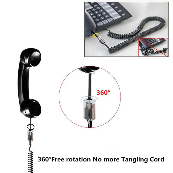 Telefonsladd Anti-trassel Telefonkabel 360 graders roterande fast sladd Black