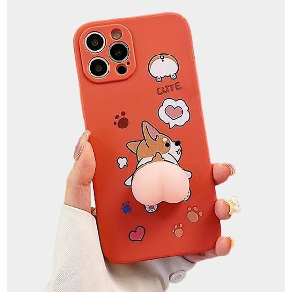 Söpö 3D-sarjakuva Peach Corgi hip phone case iPhone 14 Pro Max/13/12/11/SE/XR/XS/X/8Plus/7/6S -puhelimelle Red iPhone13Pro Max