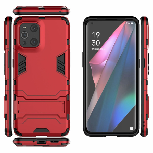 Til Oppo Find X3/find X3 Pro 2 I 1 Fuld beskyttelse Plast + Tpu Combo Hybrid Telefon Protector Cover Case med Kickstand Red