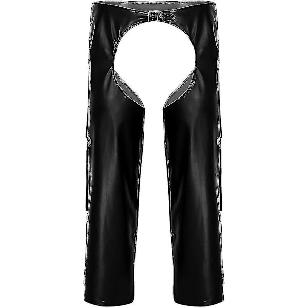 Herrunderkläder öppna grenbyxor West Cowboy kostym Faux läder grenlösa chaps med fransade detaljer Spännda lösa långa byxor Tw M