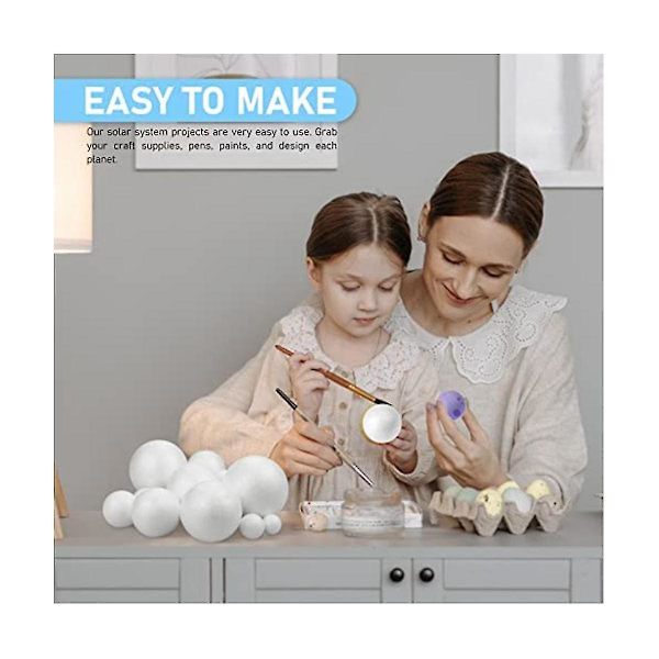 Solar System Project Kit, PlanetModel Crafts 14 kulor i blandad storlek polystyrenkulor för skolan Sc White