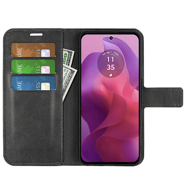 Til Motorola Moto G24 4G magnetisk telefontaske PU Læder Pung Style Cover Black