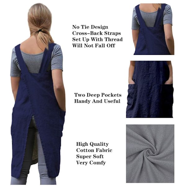 Kvinnors Cross-back Pinafore Förkläde Med Stora Fickor För Hem Kök, Kaféer