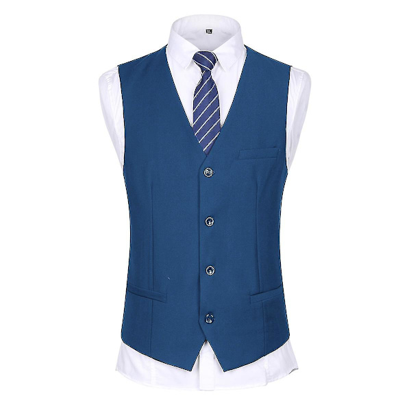 Herredragt til bryllupsfest Middag 3-delt Business Suit Blazer Vest Bukser 9 farver Sea Blue M