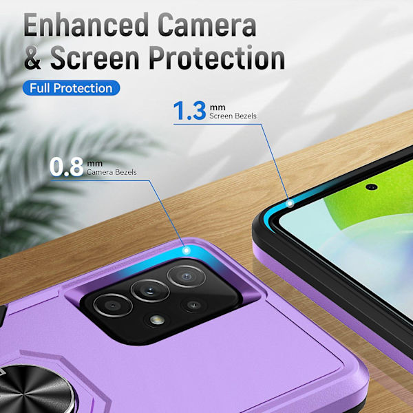 För Samsung Galaxy A52 4g/5g/a52s 5g Defender Series Välskyddad Pc + Tpu cover Rotary Ring Kickstand Case Purple Black