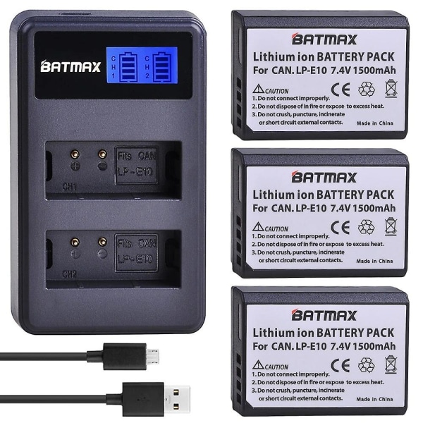 4x Lp-e10 Lp E10 Lpe10 kamerabatterier + lcd usb dobbeltoplader kompatibel Canon Eos 1100d 1200d 1300d Kiss X50 X70 X80 Rebel T3 T5 T6 3battery n charger