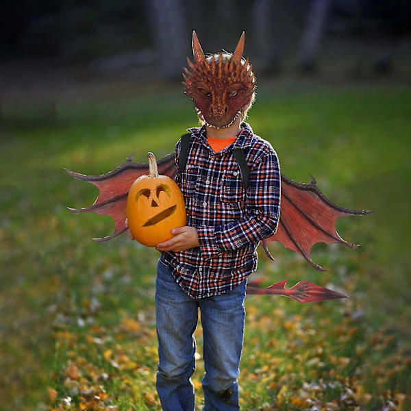 Halloween-barnklädd drakmask och set prestandarekvisita D