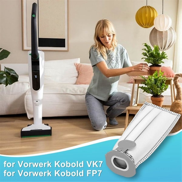 12 dammsugarpåsar för VK7, ersättningsdammsugare för Kobold FP7 dammsugare White