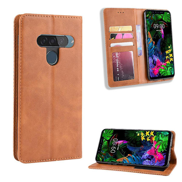 Vintage -tyylinen nahkalompakko-puhelimen case LG G8s Thinq:lle Brown