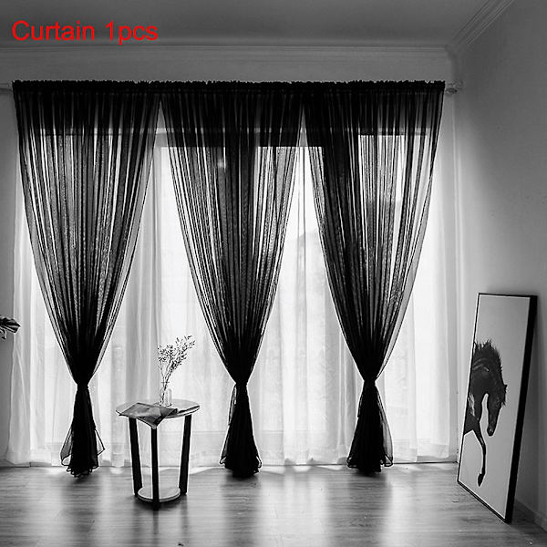 Gardin Tyl Dør Vindue Gardin Drape Panel Gennemsigtigt tørklæde Valancer Moderne soveværelse Stue Gardiner Black