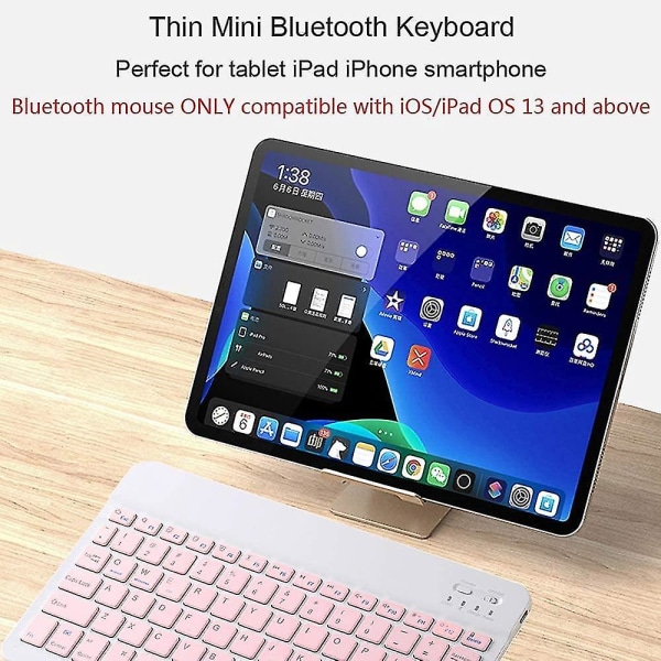 Ladattava Bluetooth näppäimistö ja hiiri -yhdistelmä Ultraohut kannettava kompakti langaton set Android Windows -tablettipuhelimelle Ipad Iosille pink