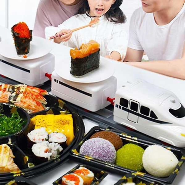 Sushi-juna pyörivä sushi-lelurata kuljetinhihna pyörivä pöytä lasten ruokajunasarja set itse sushia